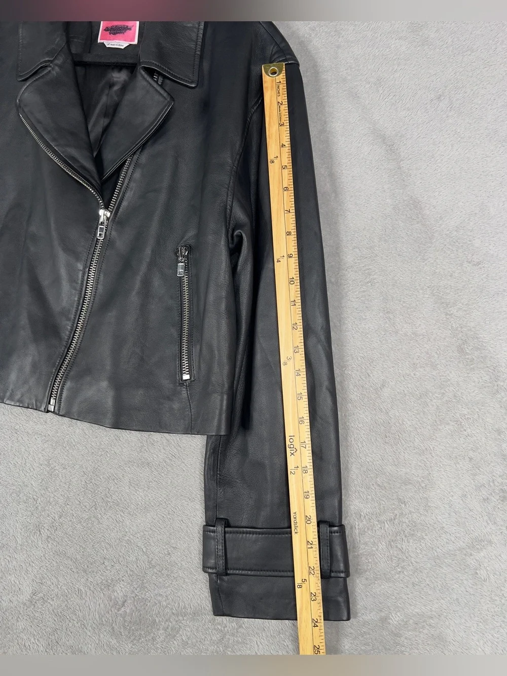 Kate Spade NY 100% Lamb Leather Cropped Motorcycle Jacket Women's XL Black